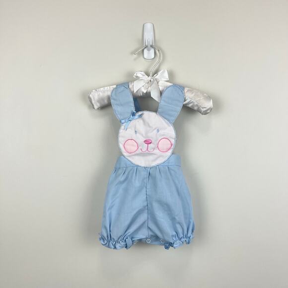 Vintage Blue Bunny Bib Sunsuit Romper Newborn
